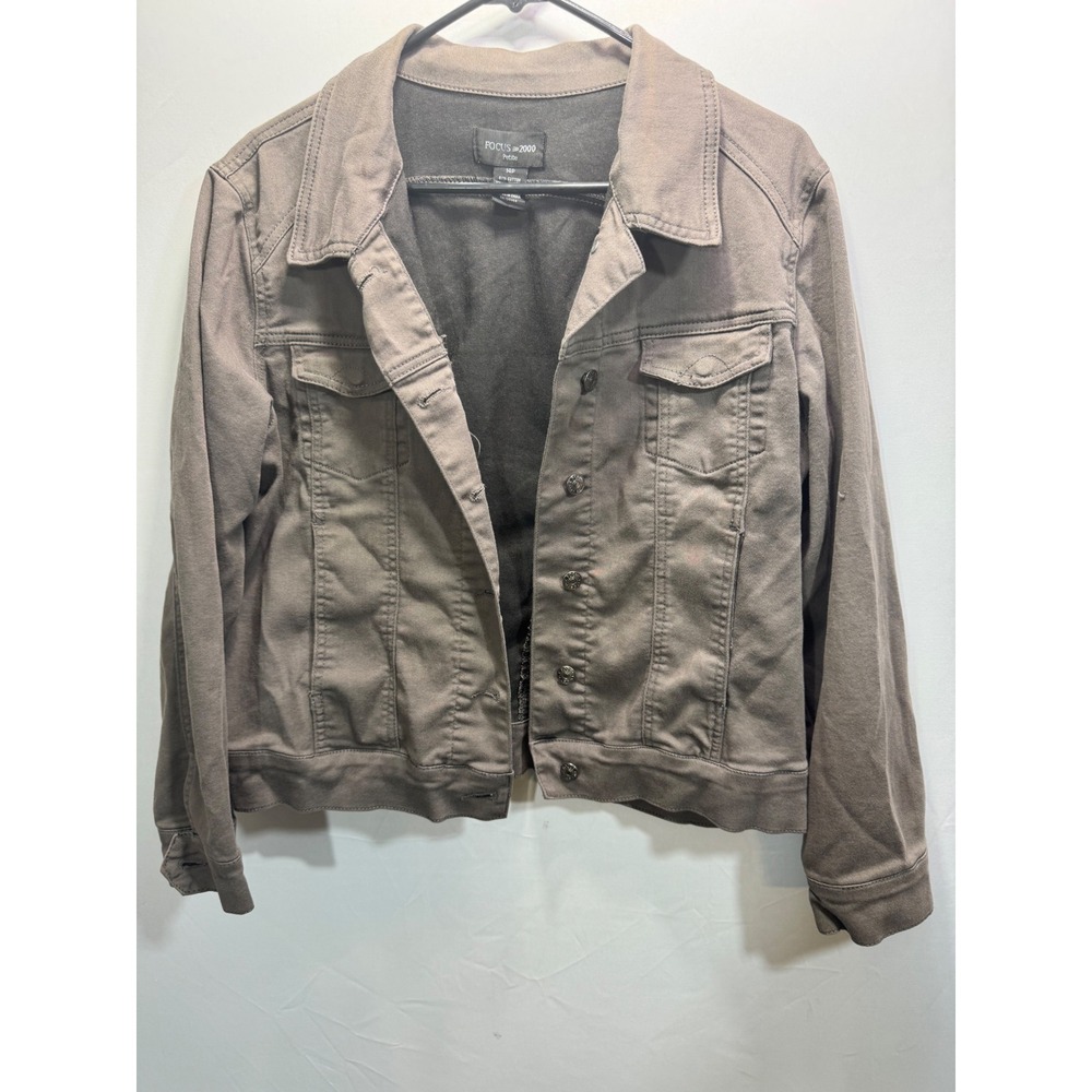womens Grey Cotton Twill Trucker Jacket Charcoal Utility Coat 14p